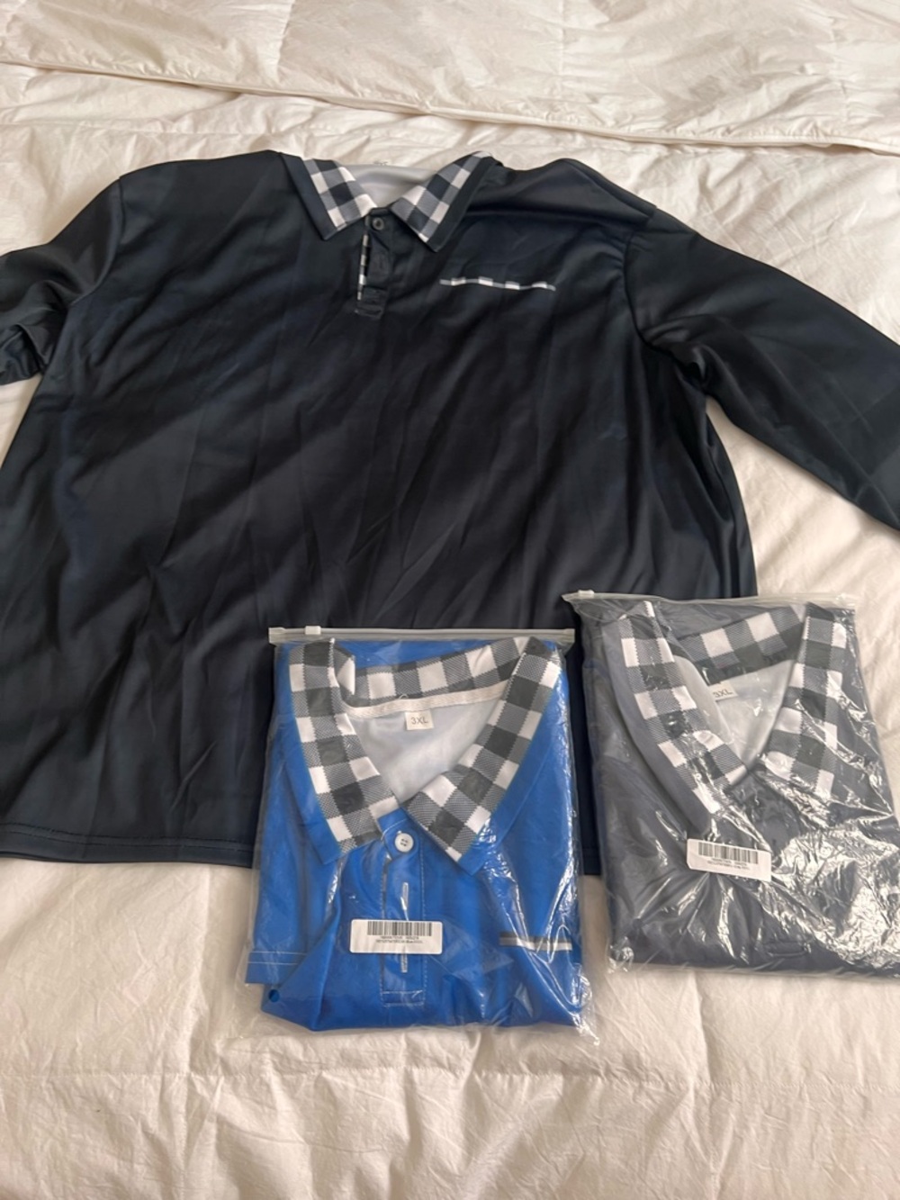 Black Polo with Contrast Check Collar